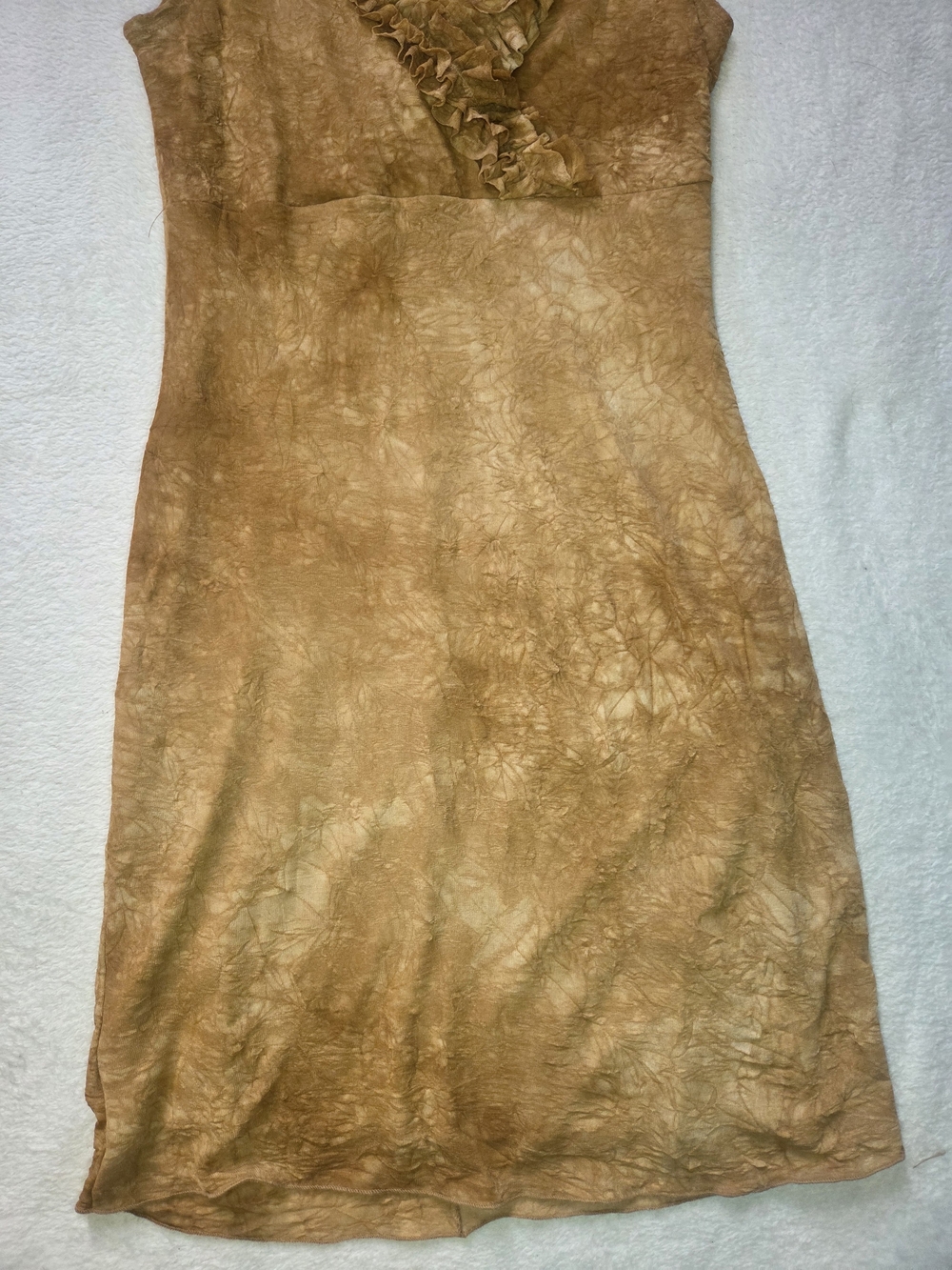 Vintage Y2K Rave Ruffle V-Neck Sleeveless Mini Dress Tan Brown Grunge Boho S - Picture 8 of 12